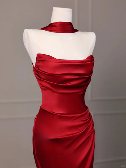 fishtail backless long floor-length satin ball gown evening dress simple gentle atmospheric and unique desi Bring summer colors to enhance whiteness