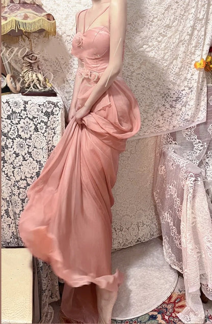 floral long chiffon ball gown party gown graduation gown simple gentle atmospheric and unique desi Bring summer colors to enhance whiteness
