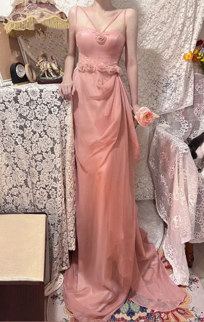 floral long chiffon ball gown party gown graduation gown simple gentle atmospheric and unique desi Bring summer colors to enhance whiteness
