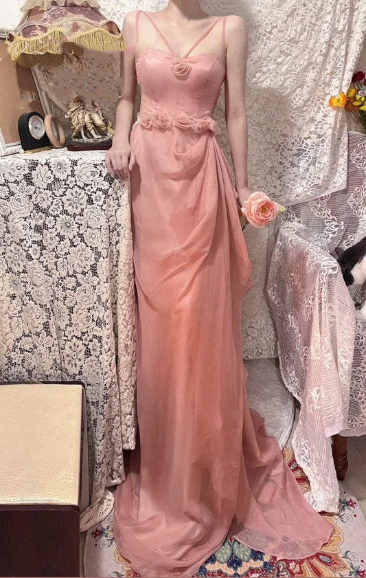 floral long chiffon ball gown party gown graduation gown simple gentle atmospheric and unique desi Bring summer colors to enhance whiteness
