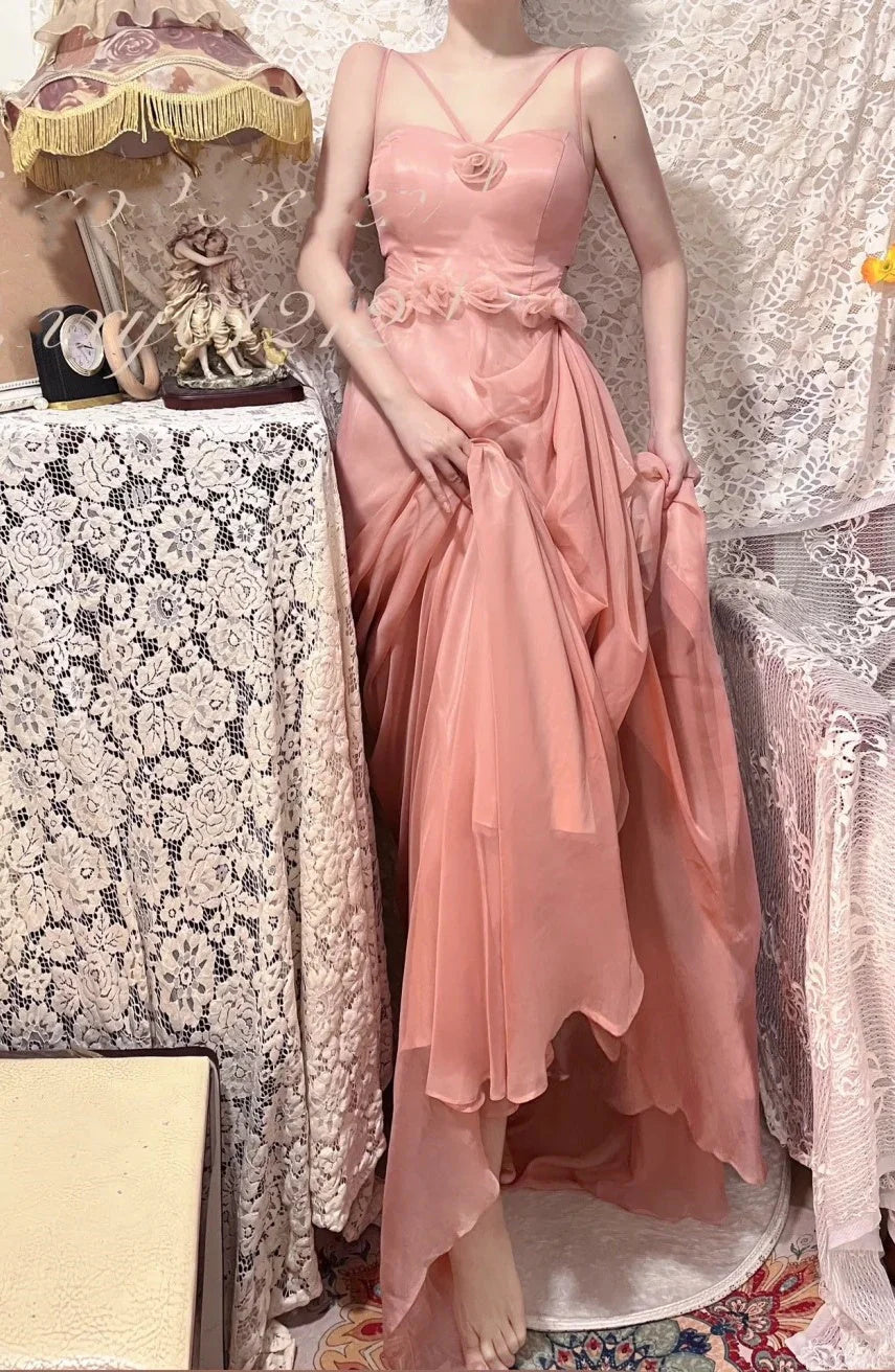 floral long chiffon ball gown party gown graduation gown simple gentle atmospheric and unique desi Bring summer colors to enhance whiteness