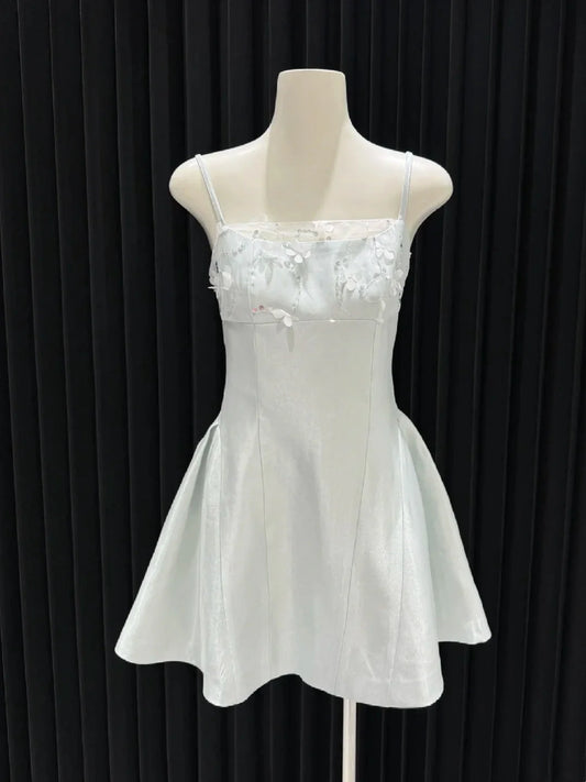 floral satin short back to school dress, birthday party dress simple gentle atmospheric and unique desi Bring summer colors to enhance whiteness