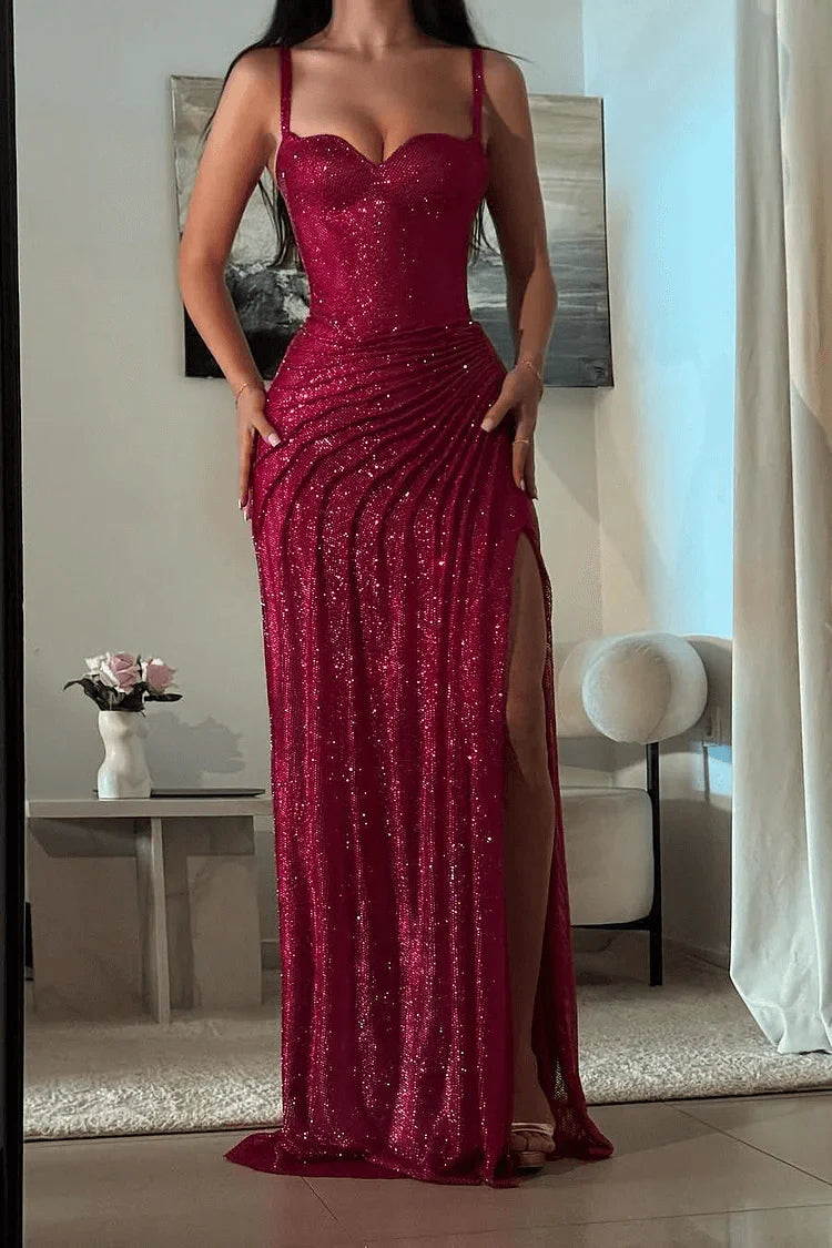 Amazing Fuchsia Sequin Prom Dress Long Mermaid Formal Gown with Split simple gentle atmospheric and unique desi Bring summer colors to enhance whiteness