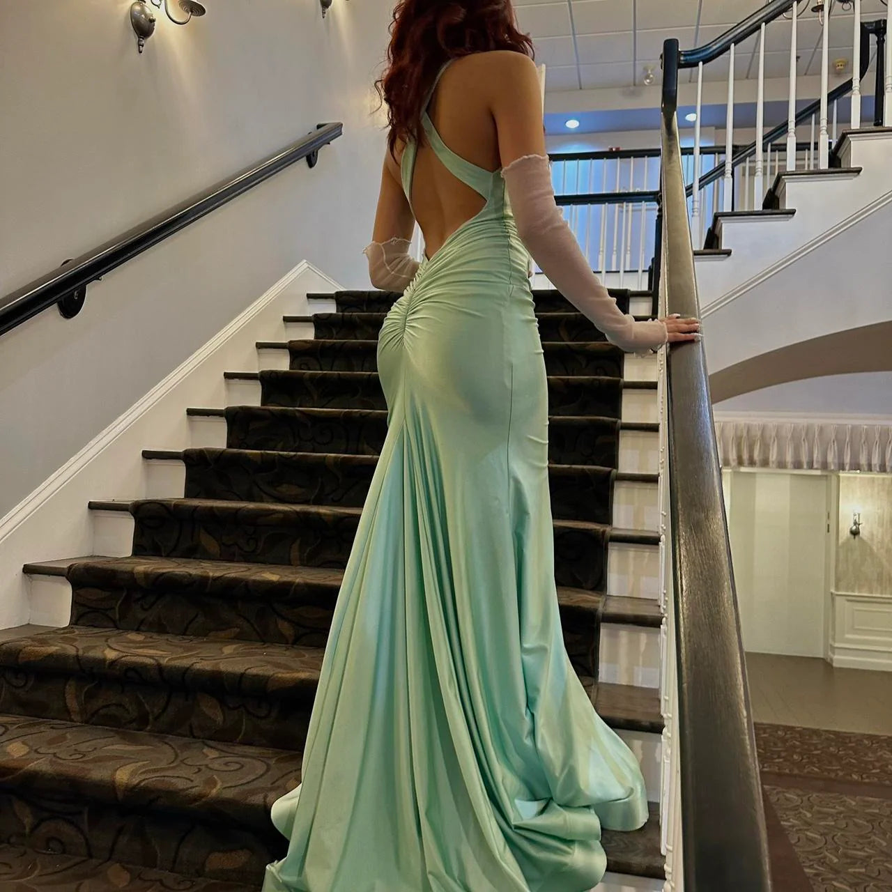length train slit backless evening dress party dress prom simple gentle atmospheric and unique desi Bring summer colors to enhance whiteness