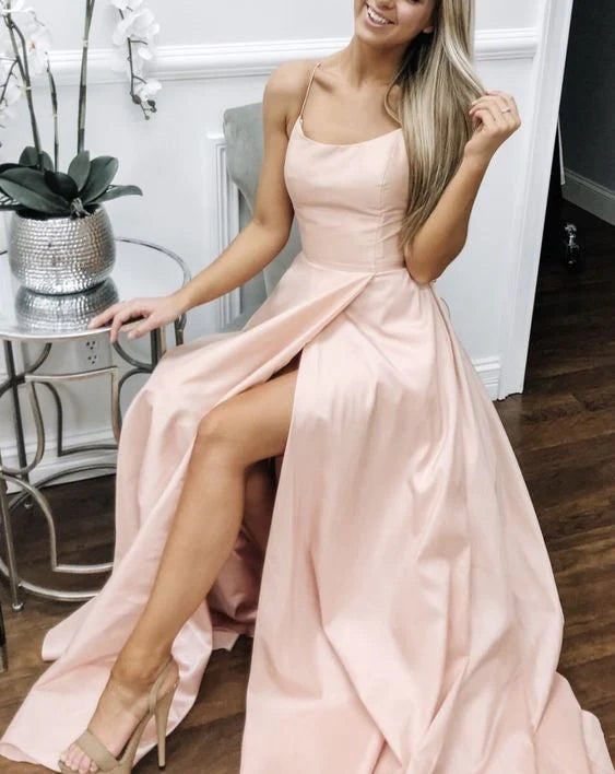 long pale pink prom dresses open back evening gown simple gentle atmospheric and unique desi Bring summer colors to enhance whiteness
