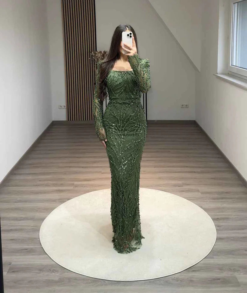 ong Sleeves Beaded Embroidery Sheath Evening Dress simple gentle atmospheric and unique desi Bring summer colors to enhance whiteness