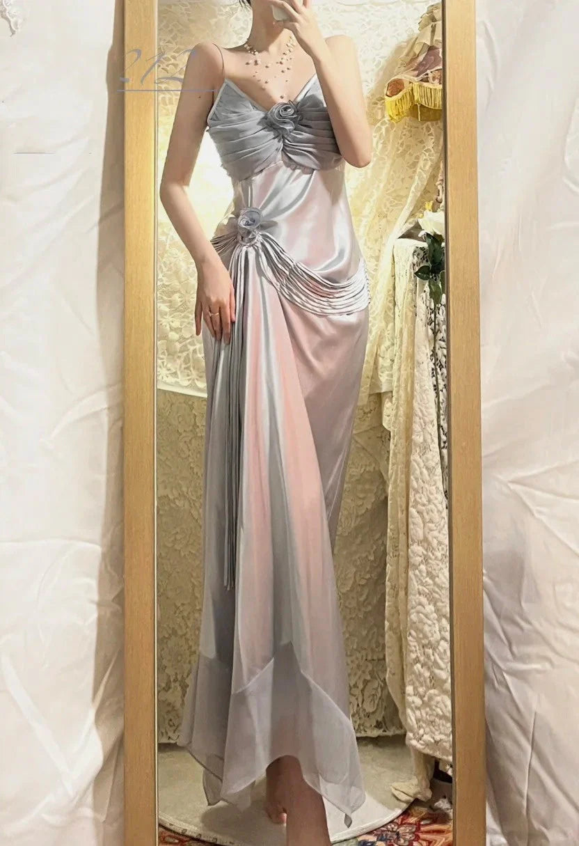 oral long satin ball gown evening gown graduation gown  simple gentle atmospheric and unique desi Bring summer colors to enhance whiteness