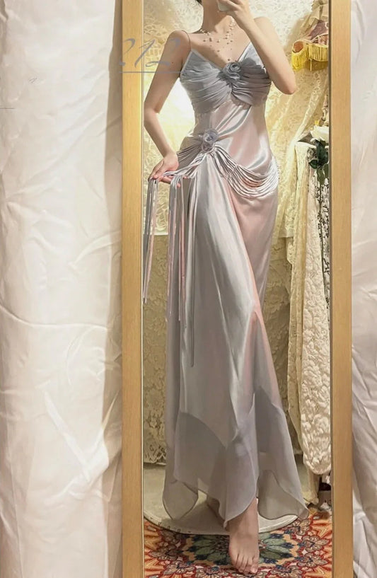 oral long satin ball gown evening gown graduation gown  simple gentle atmospheric and unique desi Bring summer colors to enhance whiteness