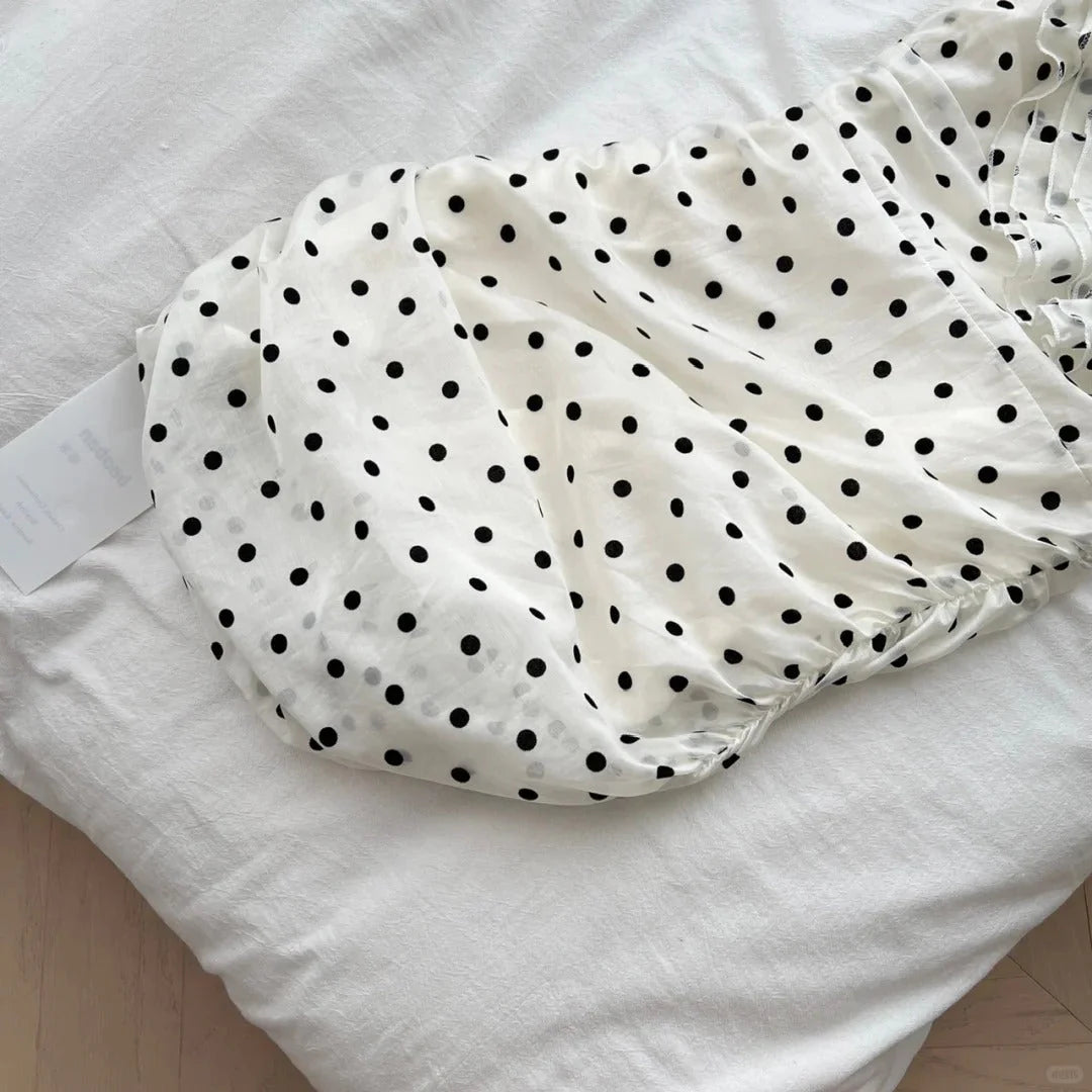 polka dot ruffled hip short homecoming dress simple gentle atmospheric and unique desi Bring summer colors to enhance whiteness