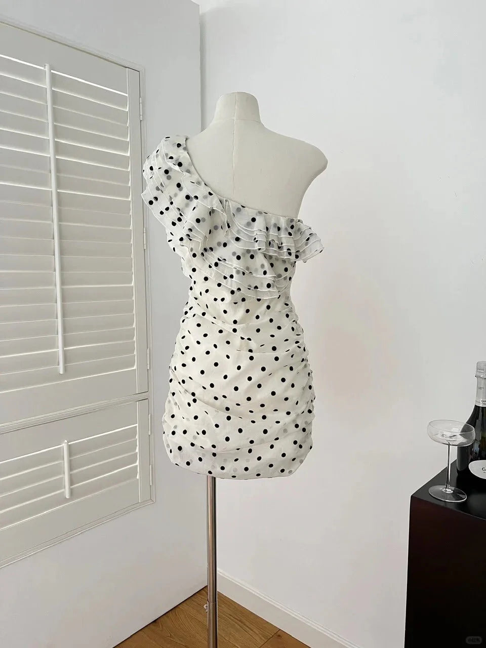 polka dot ruffled hip short homecoming dress simple gentle atmospheric and unique desi Bring summer colors to enhance whiteness