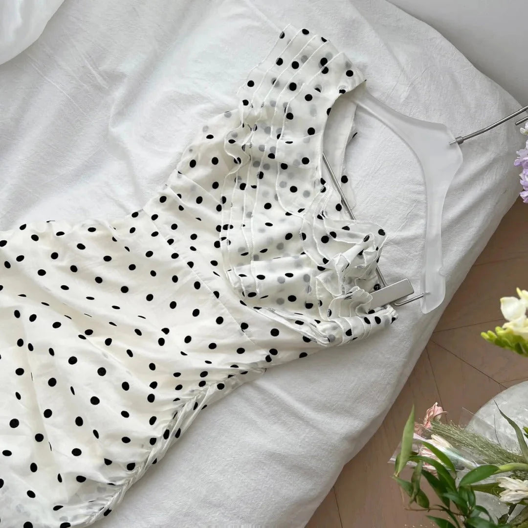 polka dot ruffled hip short homecoming dress simple gentle atmospheric and unique desi Bring summer colors to enhance whiteness