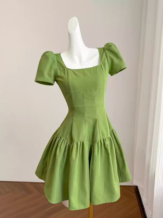 retro square neck homecoming dress for women summer short chic  simple gentle atmospheric and unique desi Bring summer colors to enhance whiteness