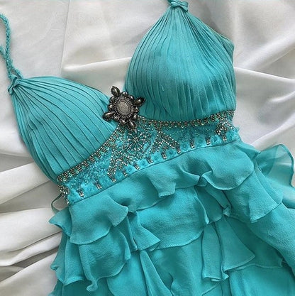 ruffled fairy chiffon homecoming dress party dress simple gentle atmospheric and unique desi Bring summer colors to enhance whiteness