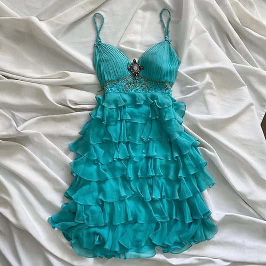 ruffled fairy chiffon homecoming dress party dress simple gentle atmospheric and unique desi Bring summer colors to enhance whiteness