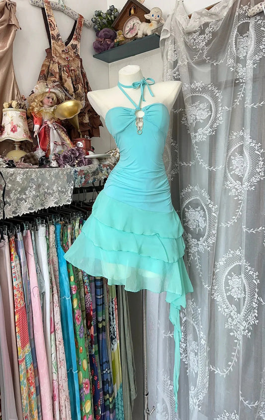 ruffled vintage elegant short chiffon homecoming dress simple gentle atmospheric and unique desi Bring summer colors to enhance whiteness