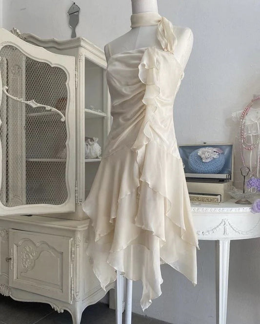 ruffle short chiffon homecoming dress birthday party dress simple gentle atmospheric and unique desi Bring summer colors to enhance whiteness
