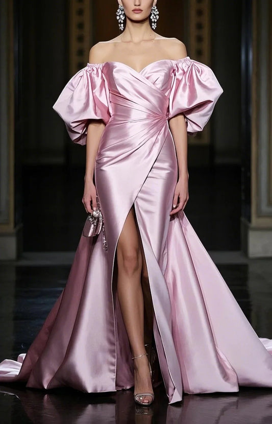 satin long ball gown evening dress simple gentle atmospheric and unique desi Bring summer colors to enhance whiteness