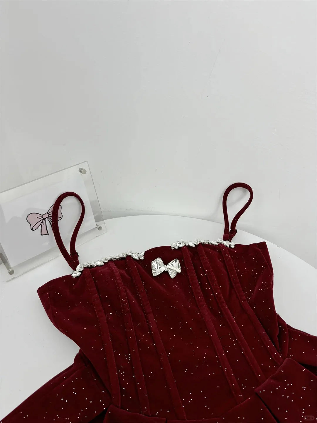 shiny cute sweet heavy red velvet tube top short Bow skirt homecoming dress simple gentle atmospheric and unique desi Bring summer colors to enhance whiteness