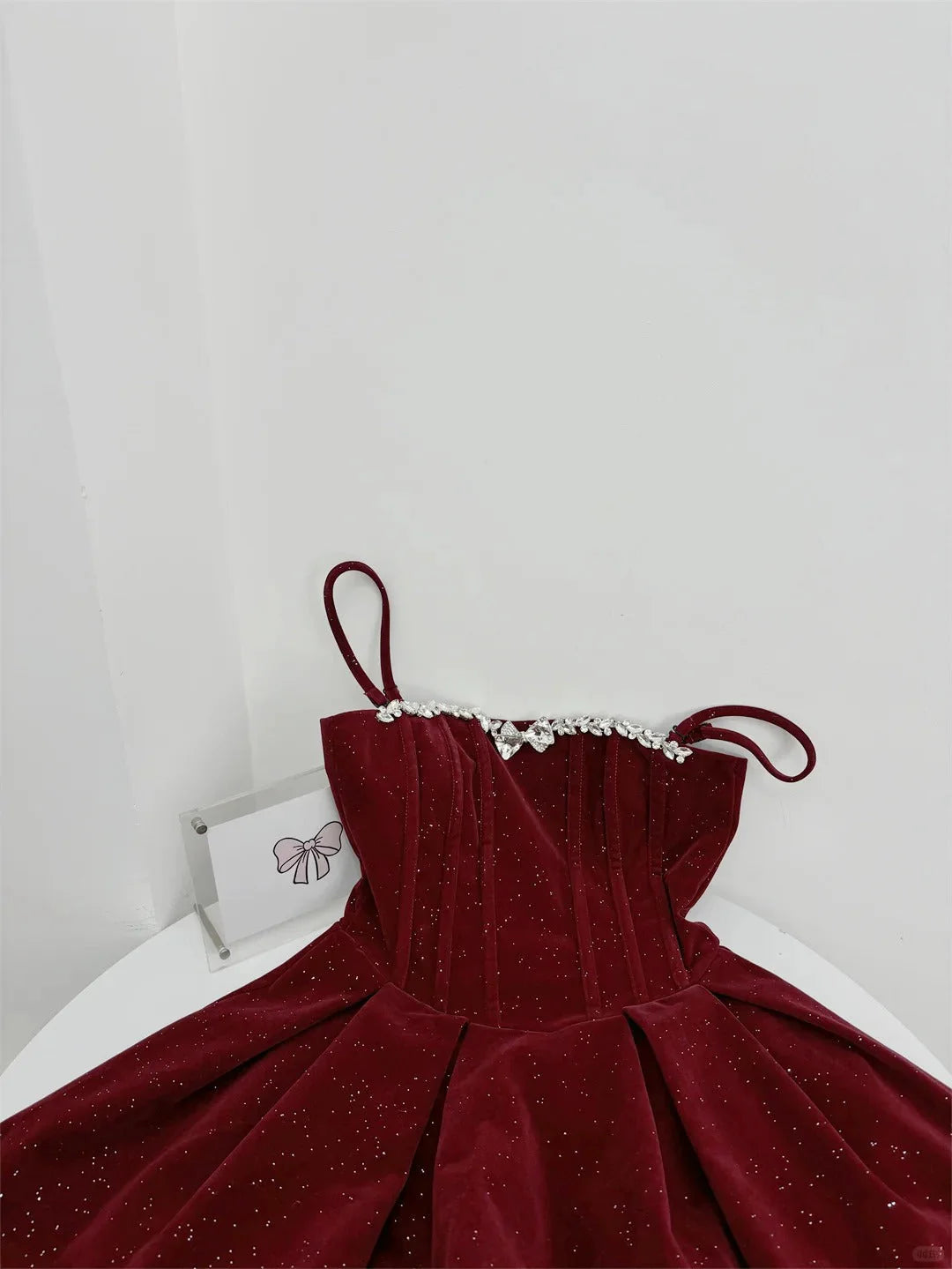 shiny cute sweet heavy red velvet tube top short Bow skirt homecoming dress simple gentle atmospheric and unique desi Bring summer colors to enhance whiteness