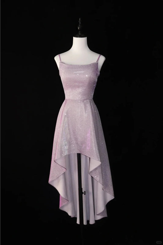 shiny homecoming dress short front and long back satin swing collar smart coming of age simple gentle atmospheric and unique desi Bring summer colors to enhance whiteness
